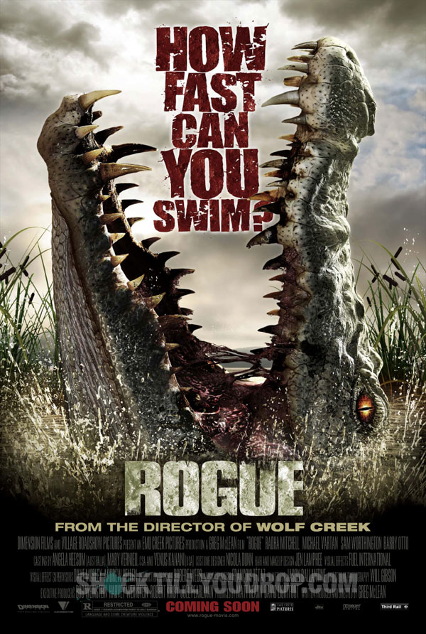 C'est le 30 juillet que devrait enfin sortir en France (avec un an de retard) "Rogue", le nouveau film de Greg Mclean ("Wolf Creek") où un journaliste américain envoyé dans l'outback australien fait la rencontre d'un crocodile mangeur d'hommes....