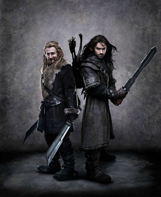 Les nains Fili et Kili (Dean 0'Gornan et Aidan Turner), les deux plus jeunes de la bande des guerriers accompagnant Bilbo dans ses aventures.