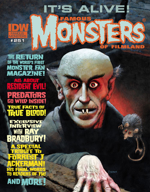 Le magazine "Famous Monsters of Filmland", le premier au monde consacré au cinéma fantastique et créé en 1958 par le regretté ForrestJ Ackerman, fera son comeback en juillet prochain, avec son numéro 251, publié par un nouvel éditeur, Phillip Kim.