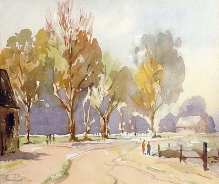 Aquarelle de Peter Cushing : soir d'automne