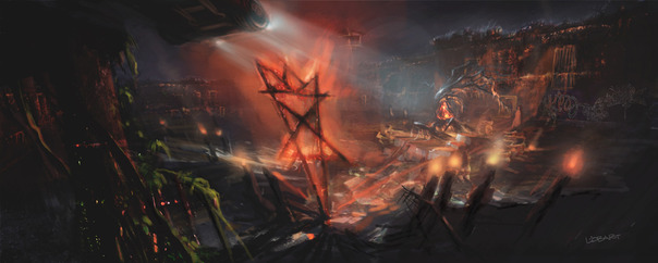 Trois dessins conceptuels pour "Drive Angry 3D" de Patrick Lussier où, lorsque sa fille meurt dans un accident de voiture, son père, fou de colère....