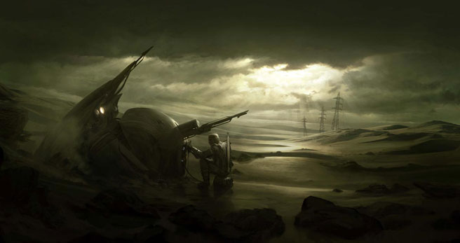 Dessins de production pour "Oblivion", adapté par Joseph Kosinski de sa BD co-signée par Arvid Nelson, avec Tom Cruise en vedette...