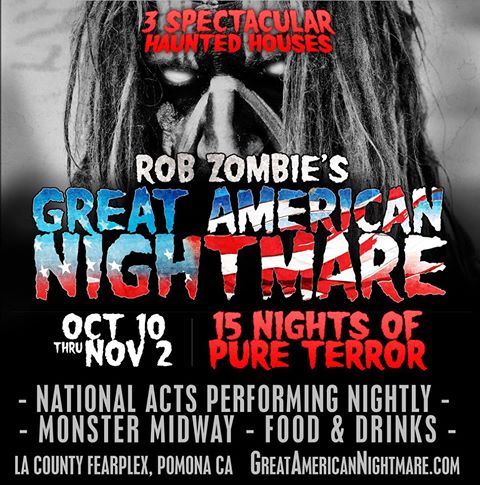 A l'occasion du prochain Halloween, Rob Zombie ouvrira à Los Angeles une nouvelle attraction, intitulée "Rob Zombie's Great American Nightmare" (voir ci-dessous)