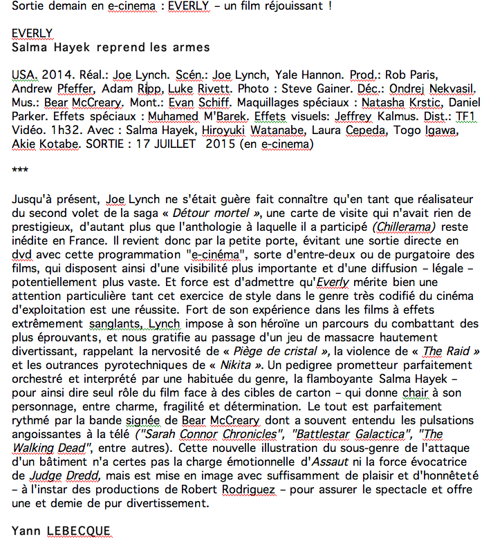 sortie demain : EVERLY !