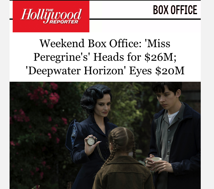 L’Excellent « Miss Peregrine » en tête du box-office américain ce week-end….