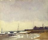 Aquarelle de Peter Cushing : le port de Whitstable, le soir venu....