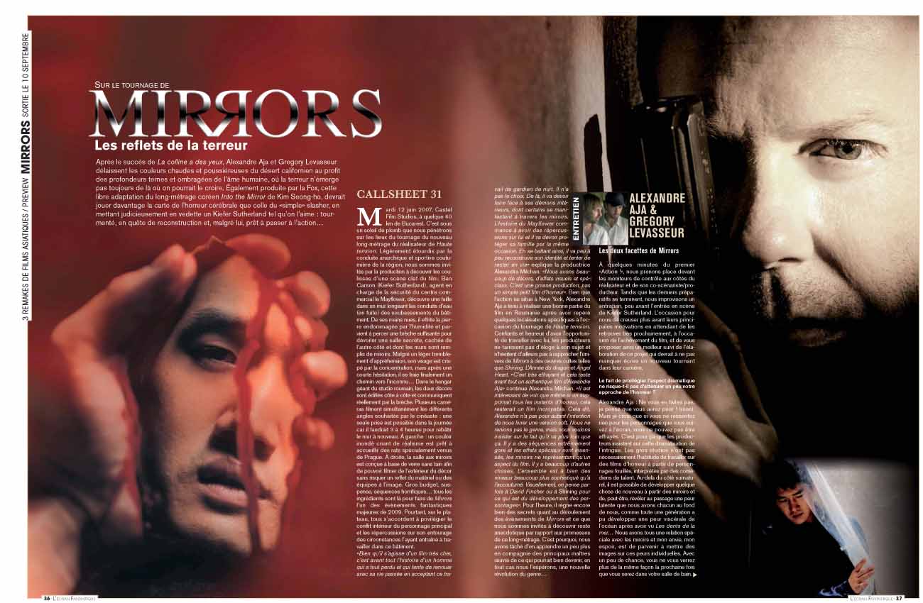 "Mirrors" d'Alexandre Aja, qui fera les honneurs d'une de nos 2 couvertures du n° de novembre, sera le Film d'Ouverture du prochain Festival de Sitges, la manifestation la plus importante du genre en Europe.
