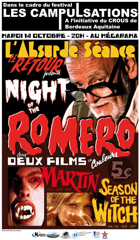 L'Absurde Séance, à Bordeaux, va consacrer la soirée du 14 octobre à un Hommage à George A. Romero (suite ci-dessous)