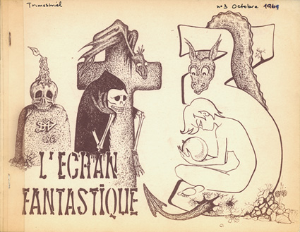 Couverture de l'Ecran Fantastique n°3, octobre 1969,  où notre revue était encore un fanzine trimestriel. Cette couverture a été dessinée par Dominique Haas.
