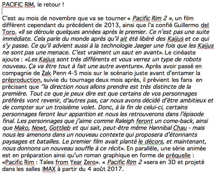 PACIFIC RIM, le retour !