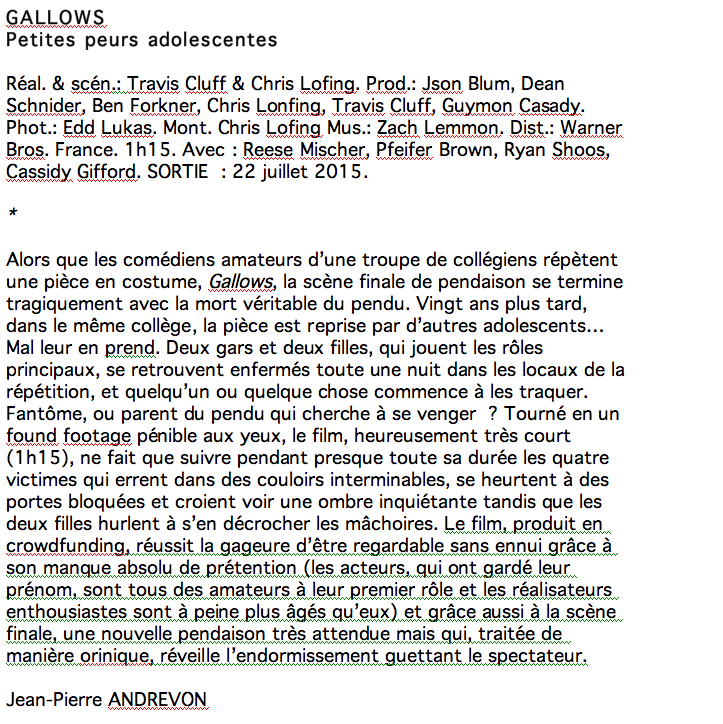 la critique de GALLOWS (voir ci-dessus)