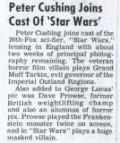 Annonce de Peter Cushing figurant au casting de "Star Wars"