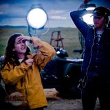 Le réalisateur Mark A. Lewis filmant en extérieurs "The Thaw", nouveau film d'horreur où un mortel parasite préhistorique est libéré lorsqu'un mammouth est découvert congelé dans les glaces.....